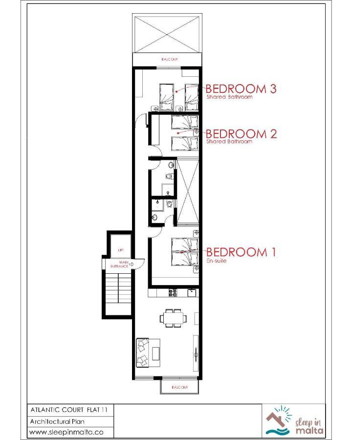 F11 Room 3, Private Room Two Single Beds Shared Bathroom In Shared Flat Msida Luaran gambar